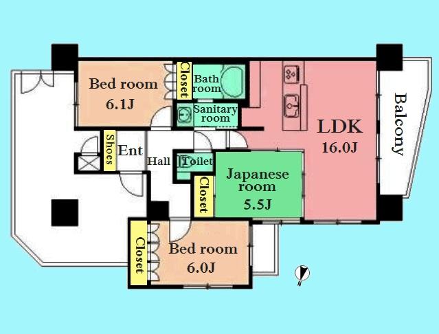 Floor plan. 3LDK, Price 44,950,000 yen, Occupied area 76.52 sq m , Balcony area 8.86 sq m