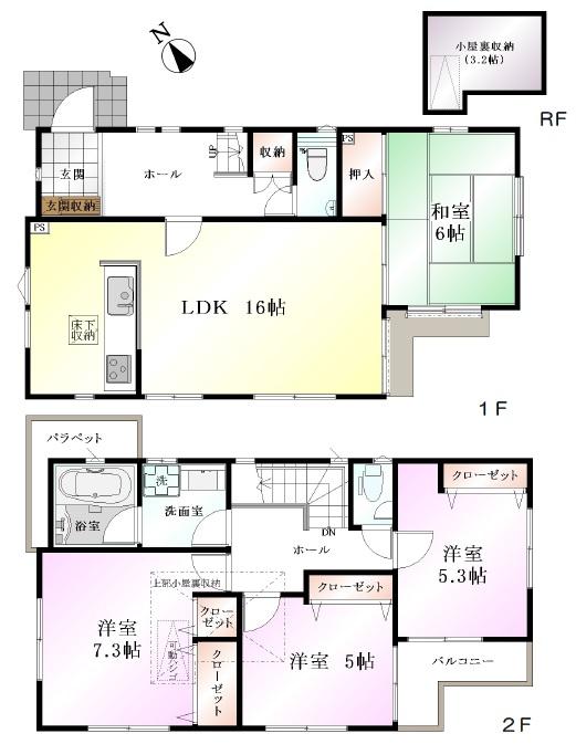 Floor plan. 60,800,000 yen, 4LDK, Land area 123.43 sq m , Building area 98.54 sq m