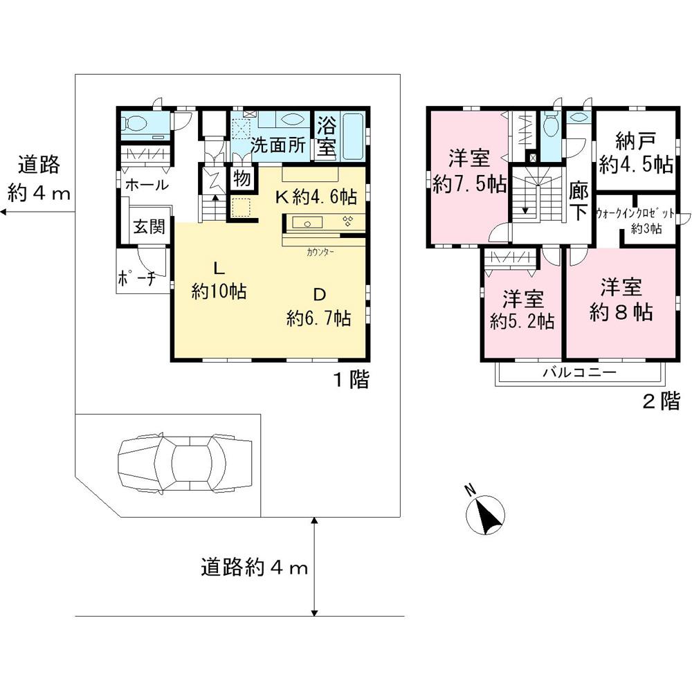 Building plan example (floor plan). Building plan example Building body price 3,240 yen (tax included) Building area 1F ・ 2F Each 60.45 sq m (about 18.28 square meters) Jutsuyuka area 120.90 sq m (about 36.56 square meters)
