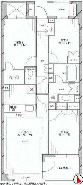 Floor plan. 3LDK, Price 57,800,000 yen, Occupied area 78.42 sq m , Balcony area 6 sq m