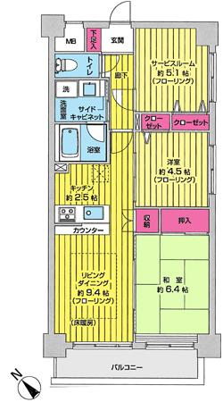 Floor plan. 2LDK + S (storeroom), Price 33,400,000 yen, Occupied area 61.65 sq m , Balcony area 6.79 sq m