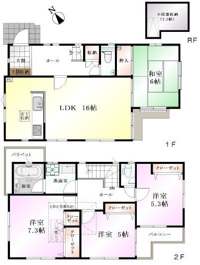 Floor plan. 60,800,000 yen, 4LDK, Land area 123.43 sq m , Building area 98.54 sq m