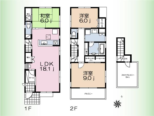 Floor plan. (E Building), Price 78,300,000 yen, 3LDK, Land area 101.4 sq m , Building area 101.16 sq m