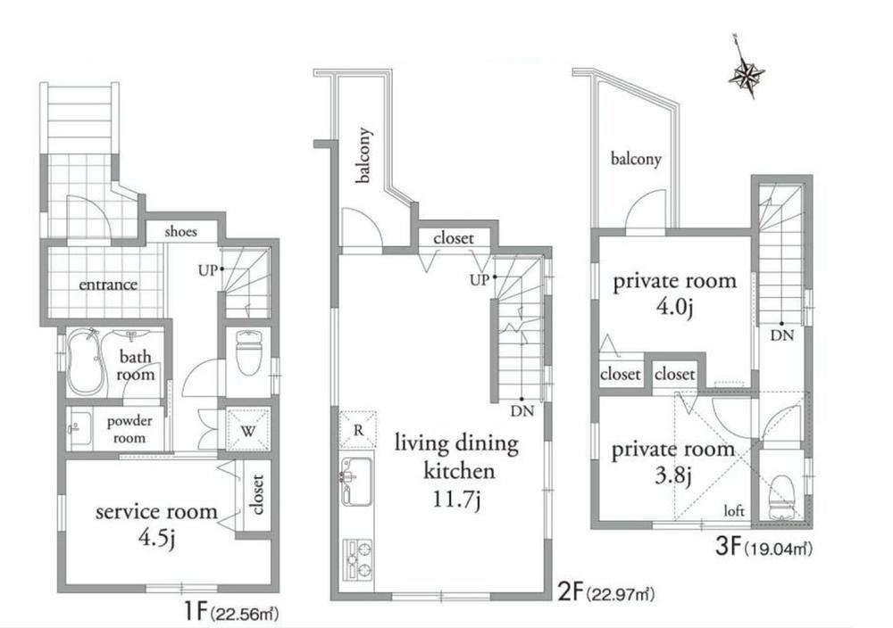 Floor plan. 45,800,000 yen, 3LDK, Land area 41.43 sq m , Building area 63.75 sq m