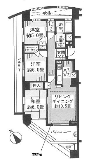 Floor plan. 3LDK, Price 54,800,000 yen, Occupied area 71.09 sq m , Balcony area 21.44 sq m