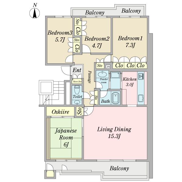 Floor plan. 4LDK, Price 51 million yen, Occupied area 97.37 sq m , Balcony area 12.9 sq m