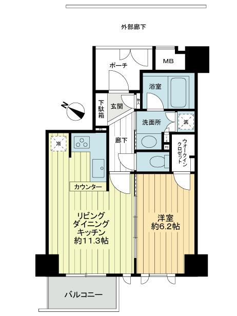 Floor plan. 1LDK, Price 36,800,000 yen, Occupied area 43.02 sq m , Balcony area 3.9 sq m