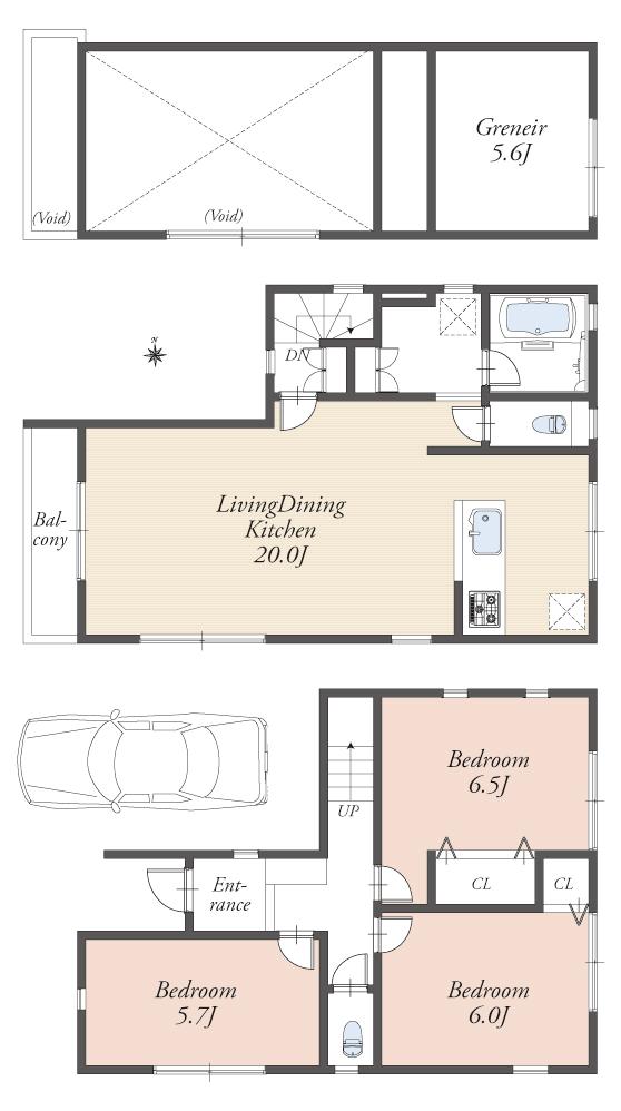 Floor plan. 53,800,000 yen, 3LDK, Land area 73.49 sq m , Spacious LDK of building area 85.48 sq m 20 Pledge