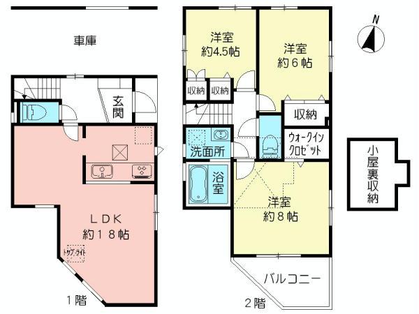 Floor plan. (3 Building), Price 56,800,000 yen, 3LDK, Land area 81.25 sq m , Building area 101.84 sq m