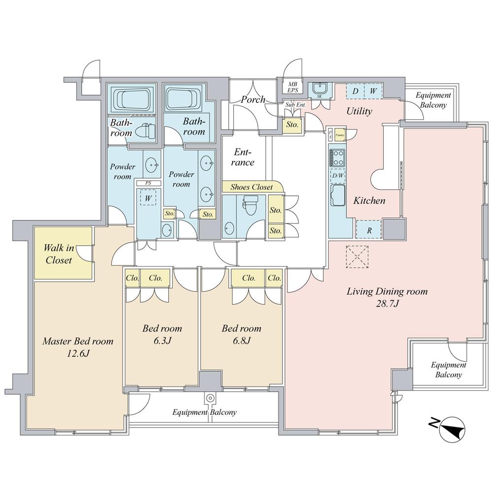 Floor plan. 3LDK, Price 97,800,000 yen, Footprint 155.98 sq m , Balcony area 13.9 sq m