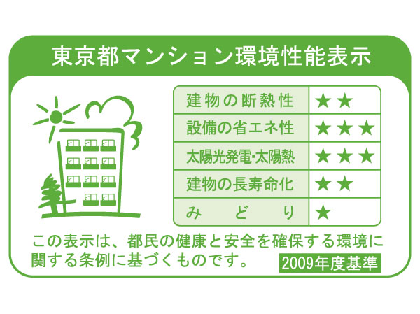 Building structure.  [Tokyo apartment environmental performance display] Based on the efforts of the building environment plan that building owners will be submitted to the Tokyo Metropolitan Government, 5 will be evaluated in three stages for items.  ※ For more information see "Housing term large Dictionary".