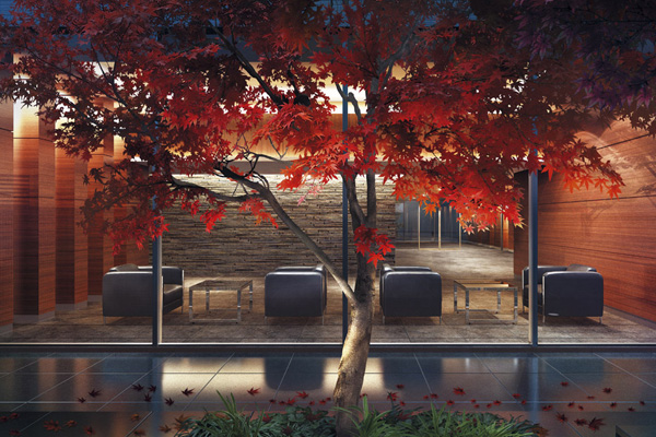 Shared facilities.  ["Maple Garden" lounge] Lounge space of "Maple Garden" is, Creating a graceful moments oozes adult atmosphere. Its appearance is reminiscent of a resort hotel lounge, You full of luxury and sense of quality. Also, Arranged maple is a symbol tree of "Maple Garden" is the basis garden-style garden space that can be seen from the lounge is a particular aesthetics "wabi ・ It expressed the sabi ". (Rendering CG)