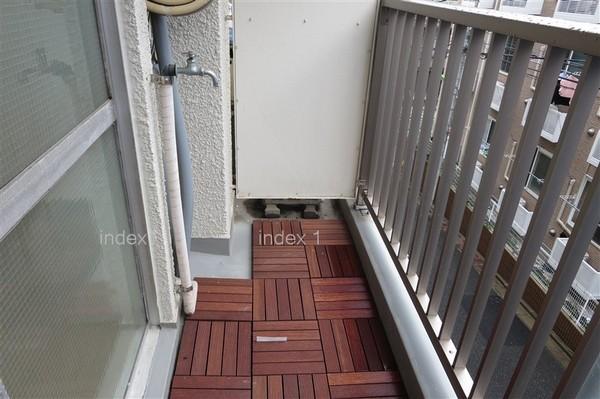 Balcony. Wood deck attached calm balcony