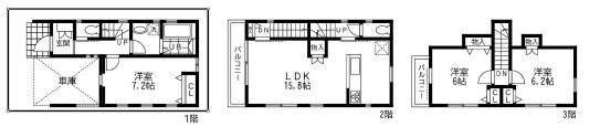 Floor plan. (B Building), Price 62,800,000 yen, 3LDK, Land area 55.5 sq m , Building area 85.44 sq m