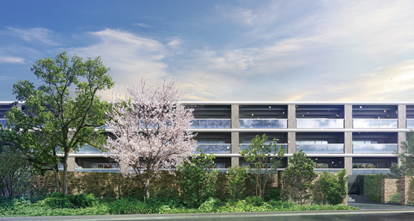 Features of the building.  [Ensure the open space of about 50% or more] With the aim of full openness "garden", Securing the open space of about 50% or more. By high-speed steel a variety of tree species in the vast space, We have built up a rich Du. (Exterior view)