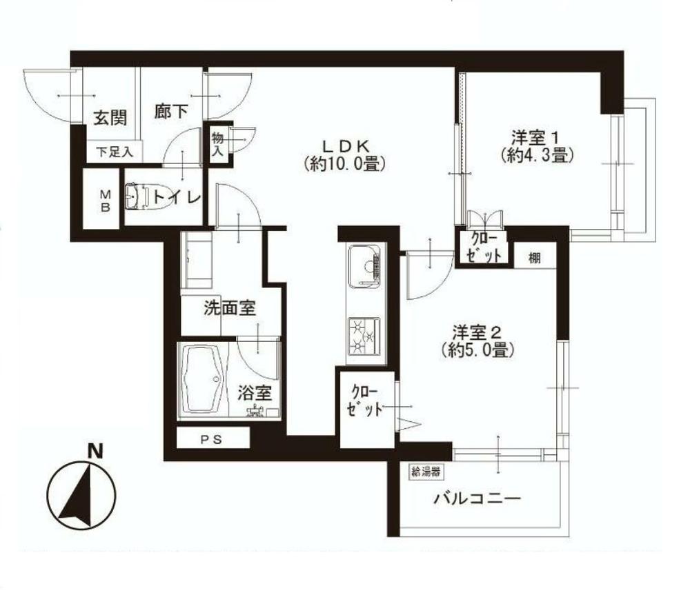 Floor plan. 2LDK, Price 30,900,000 yen, Occupied area 45.33 sq m , Balcony area 3.24 sq m