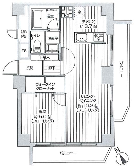 Floor plan. 1LDK, Price 25,800,000 yen, Occupied area 43.74 sq m , Balcony area 10 sq m