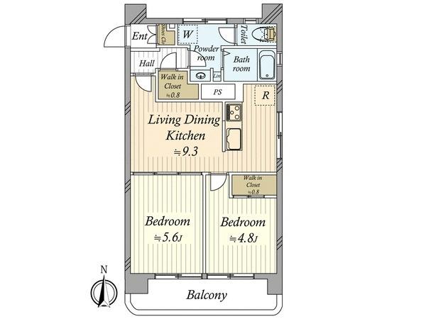 Floor plan. 2LDK, Price 22,900,000 yen, Footprint 47.7 sq m , Balcony area 4.7 sq m