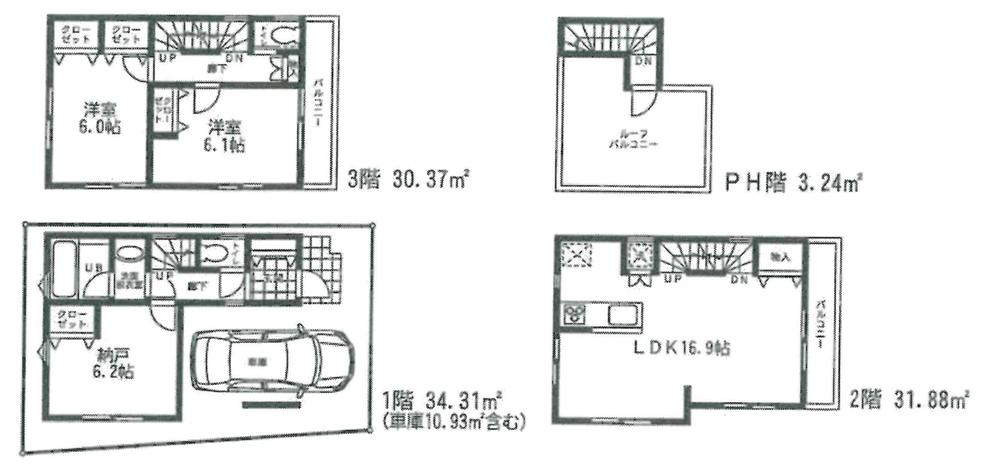Floor plan. 48,800,000 yen, 3LDK, Land area 54.32 sq m , Building area 99.8 sq m