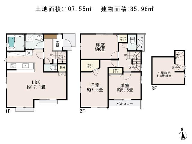 Floor plan. 51,800,000 yen, 3LDK, Land area 107.55 sq m , You can new construction 3LDK in a quiet residential area of ​​the building area 85.98 sq m "Osan Chitose" station walk 13 minutes. 