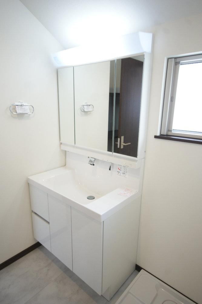 Wash basin, toilet. Vanity with shampoo dresser