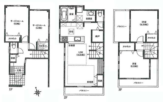 Floor plan. 64,800,000 yen, 2LDK + 2S (storeroom), Land area 68.24 sq m , Building area 99.35 sq m