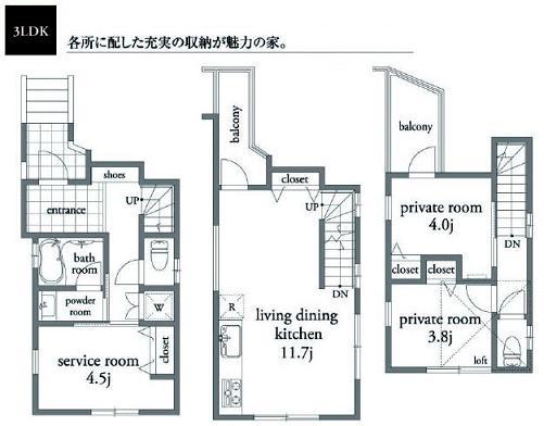 Floor plan. 45,800,000 yen, 3LDK, Land area 41.43 sq m , Building area 63.75 sq m