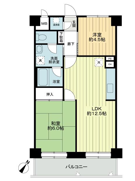 Floor plan. 2LDK, Price 24.6 million yen, Occupied area 52.31 sq m , Balcony area 756 sq m