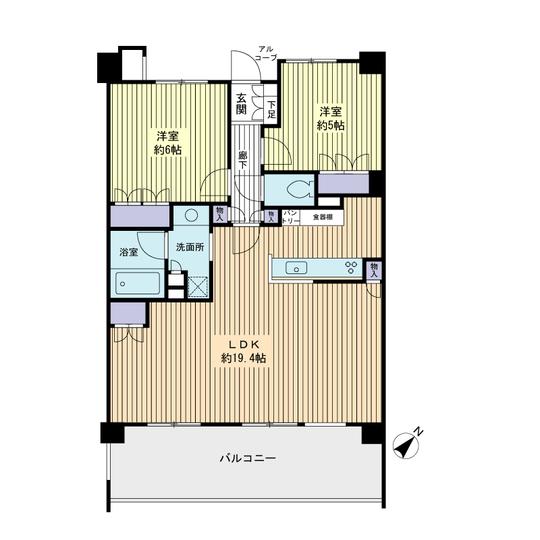 Floor plan. 2LDK, Price 56,900,000 yen, Occupied area 64.04 sq m , It can change floor plan is also on the balcony area 14.4 sq m 3LDK