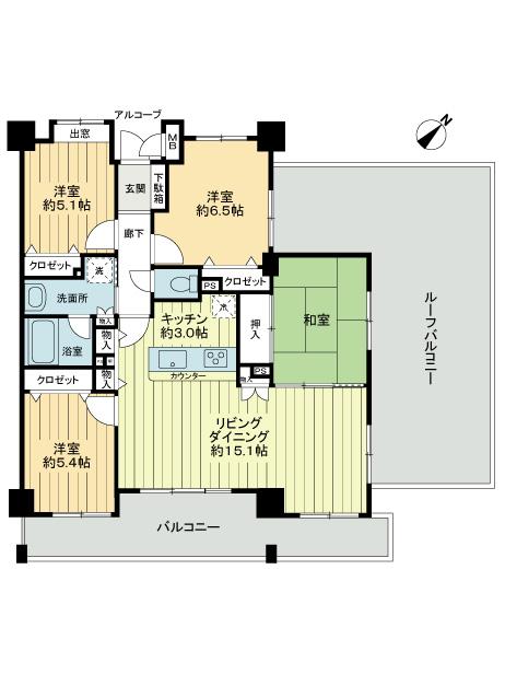 Floor plan. 4LDK, Price 46,800,000 yen, Occupied area 87.21 sq m , Balcony area 14.4 sq m top floor ・ Southeast Corner Room, 4LDK, Roof balcony