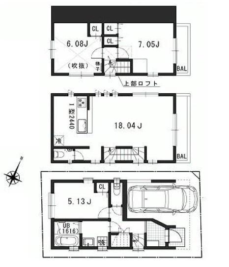 Floor plan. (A Building), Price 49,800,000 yen, 3LDK, Land area 55.87 sq m , Building area 92.78 sq m