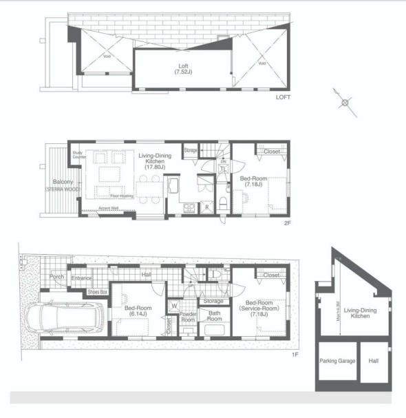 Floor plan. 76,800,000 yen, 3LDK, Land area 81.29 sq m , Building area 100.62 sq m all room 6 quires more than + atrium ceiling + loft