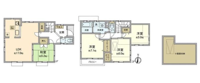 Floor plan. (1 Building), Price 63,800,000 yen, 4LDK, Land area 105.03 sq m , Building area 99.8 sq m