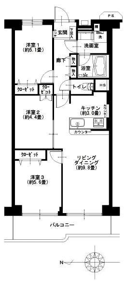 Floor plan. 3LDK, Price 29,900,000 yen, Footprint 61.6 sq m , Balcony area 7.6 sq m