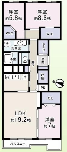 Floor plan. 3LDK, Price 39,800,000 yen, Footprint 107.59 sq m , Balcony area 10.85 sq m