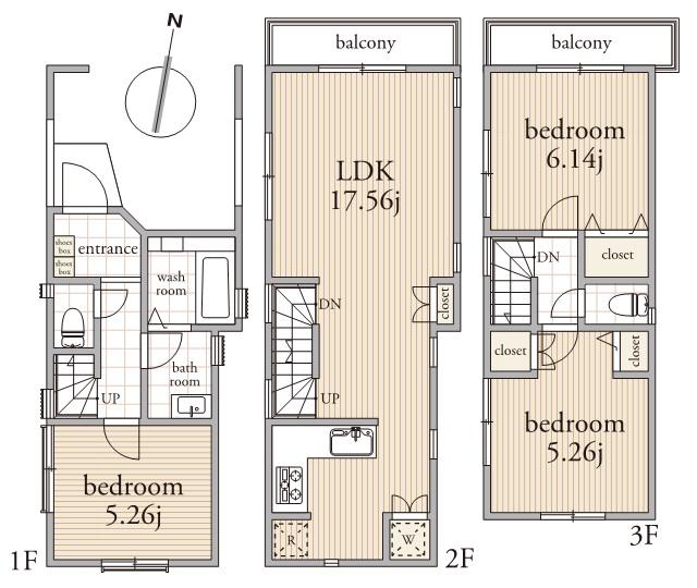 Floor plan. (C Building), Price 56,800,000 yen, 3LDK, Land area 55.55 sq m , Building area 92.94 sq m