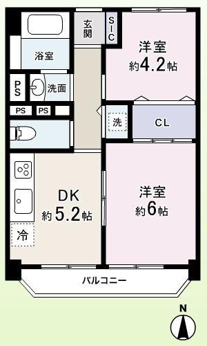 Floor plan. 2DK, Price 20.8 million yen, Footprint 40.5 sq m , Balcony area 4.5 sq m