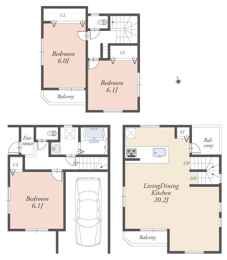Floor plan. (A section), Price 76,800,000 yen, 3LDK, Land area 56.87 sq m , Building area 104.35 sq m