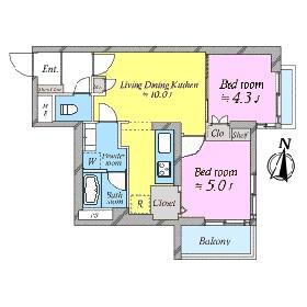 Floor plan. 2LDK, Price 30,900,000 yen, Occupied area 45.33 sq m , Balcony area 3.24 sq m