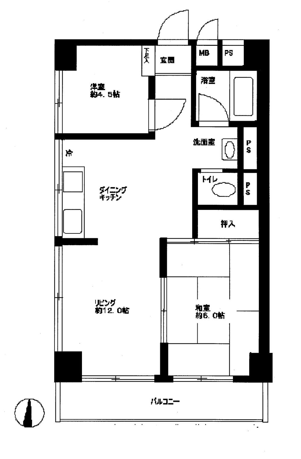 Floor plan. 2LDK, Price 19 million yen, Occupied area 48.12 sq m , Balcony area 5.4 sq m