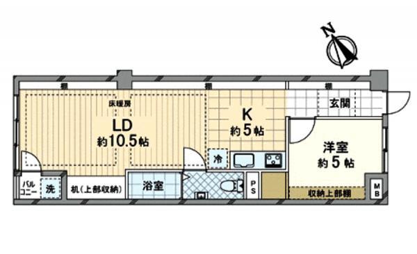 Floor plan. 1LDK, Price 21,800,000 yen, Occupied area 45.98 sq m , Balcony area 1.26 sq m
