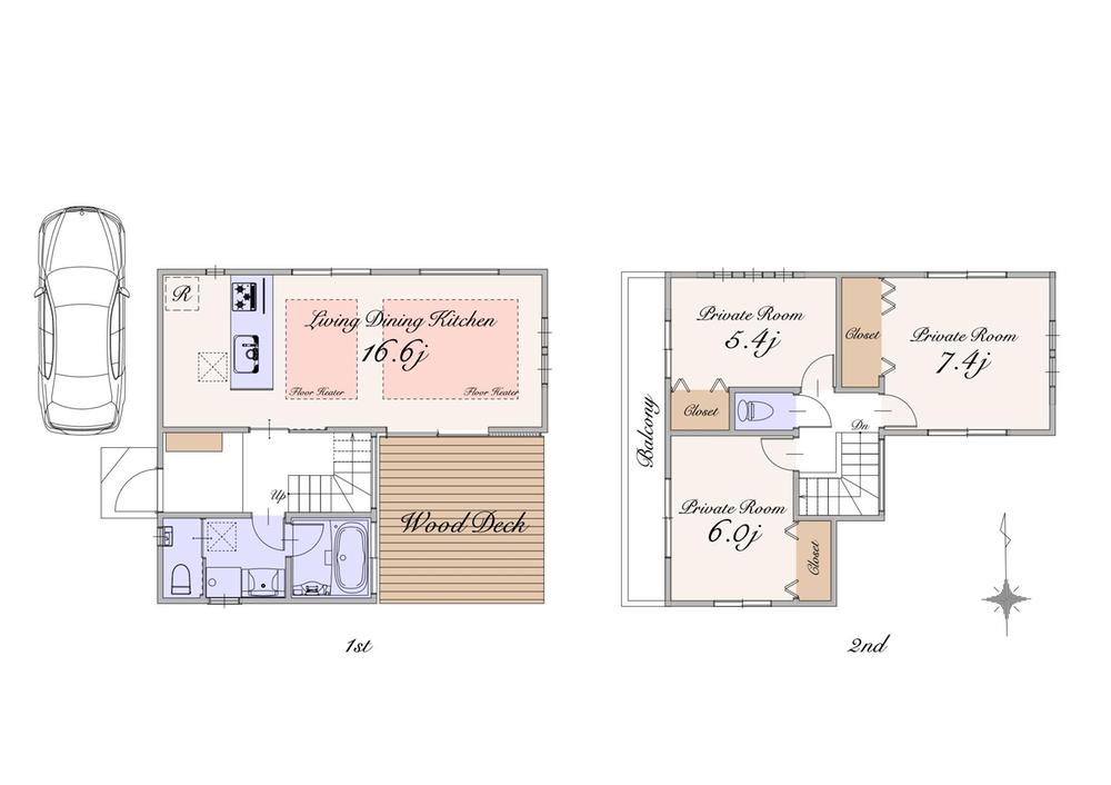 Floor plan. (B Building), Price 71,900,000 yen, 3LDK, Land area 108 sq m , Building area 86.3 sq m