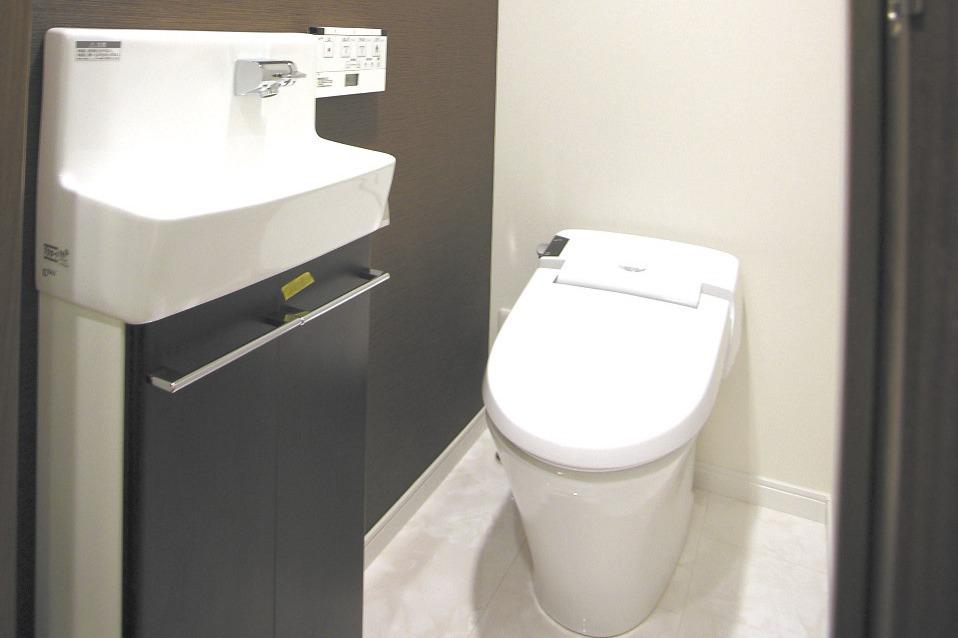 Toilet. Tankless toilet (with hand-washing unit)