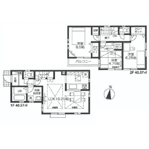 Floor plan. (1 Building), Price 61,800,000 yen, 3LDK, Land area 82 sq m , Building area 81.14 sq m
