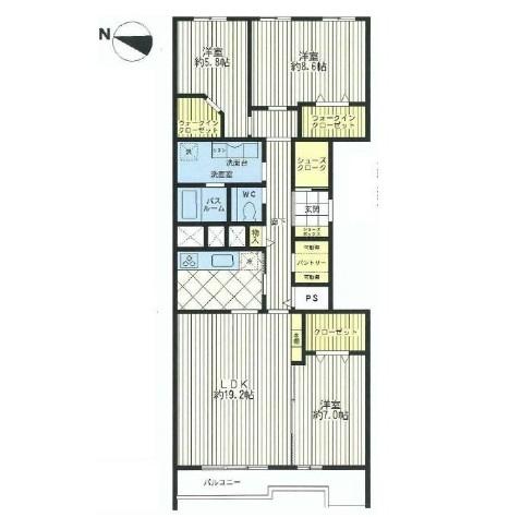 Floor plan. 3LDK, Price 39,800,000 yen, Footprint 107.59 sq m , Balcony area 10.85 sq m