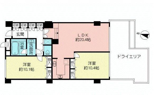 Floor plan. 2LDK, Price 57,800,000 yen, Occupied area 93.46 sq m