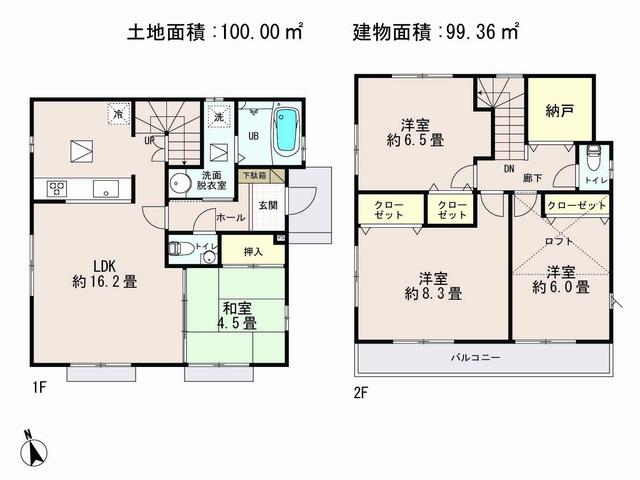 Floor plan. 68,800,000 yen, 4LDK + S (storeroom), Land area 100 sq m , It is a building area of ​​99.36 sq m spacious, large 4LDK was, I will recommend it to one with a lot of family. 