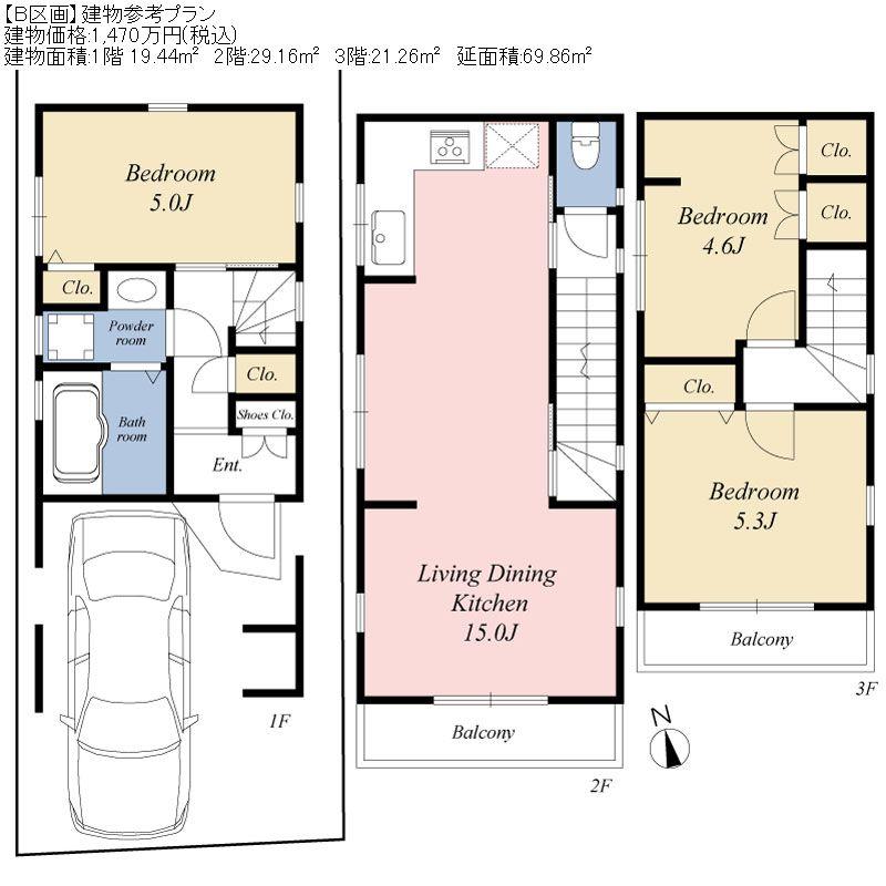 Building plan example (floor plan). Building plan example (B compartment) Building price 14.7 million yen, Building area 69.86 sq m