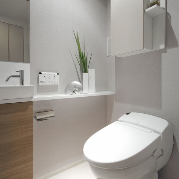 Bathing-wash room.  [Toilet hand washing counter] In the toilet, Installed hand washing counter in pursuit of stylish design. It was friendly functionality and aesthetic appearance. (TOILET)