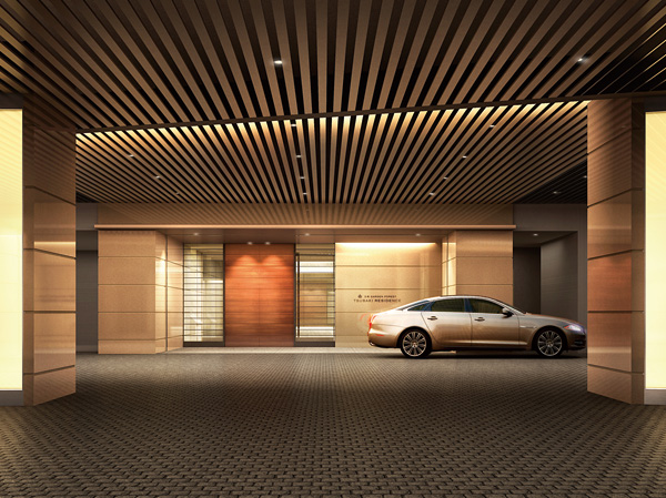 Shared facilities.  [While protecting the security and privacy, Coach Entrance to foster an air of Yingbin] The floor of the stone-clad illuminated soft and downlight, Such as the mansion nameplate decorated in natural stone, Each one of the detail will continue to symbolize the quality of this residence. Camellia residence is made up of two buildings, Secured on the first floor basement of each building. Assuming the traffic, such as taxis and delivery vehicles, Porte-cochere is a semi-public space, It grants a balance of convenience and safety. (H Building coach Entrance Rendering CG)